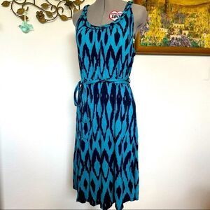 GAP SUNDRESS turquoise and navy ikat print M